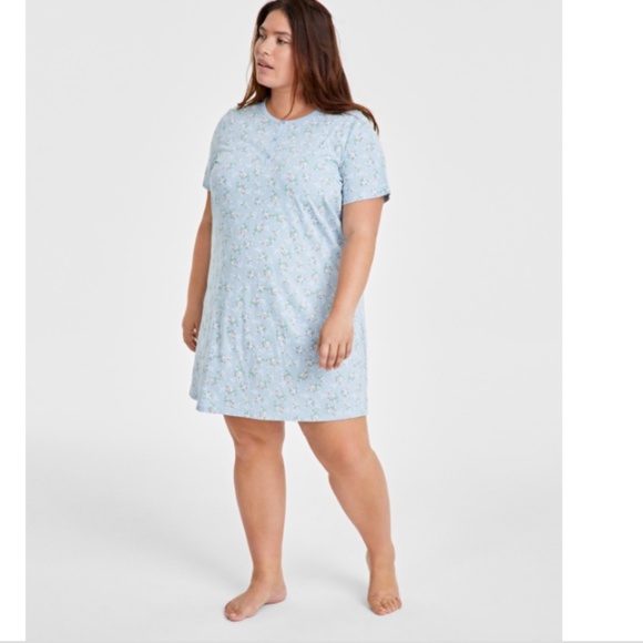 Charter Club Plus Size Cotton Ditsy Floral Henley Sleepshirt - Picture 1 of 2